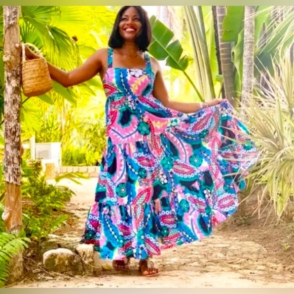 J CREW TALITHA RATTI APRON KALEIDOSCOPE FLORAL POPLIN TIERS MAXI DRESS size 6 - Picture 2 of 13